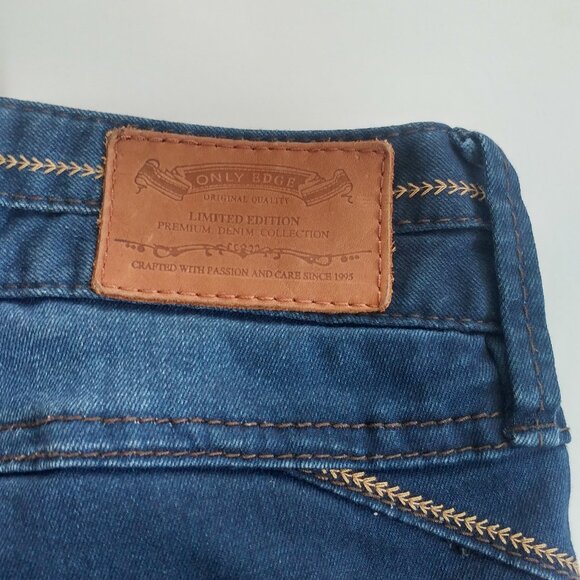ONLY Women's Size 28 Skinny Blue Jeans Contrast Stitch Embroidered Studded Boho - Picture 8 of 10